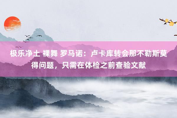 极乐净土 裸舞 罗马诺：卢卡库转会那不勒斯莫得问题，只需在体检之前查验文献